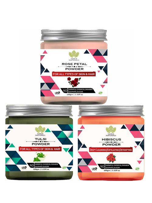 100% pure & naturals rose petal powder 100gm & tulsi powder 100gm & hibiscus powder 100gm (pack of 3) 300gm - 18638561 - Very Small Image - 1