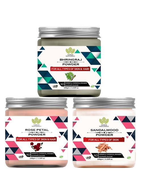 100% pure & naturals bhringraj powder 100gm & rose petal powder 100gm & sandalwood powder 100gm (pack of 3) 300gm - 18638562 - Very Small Image - 1
