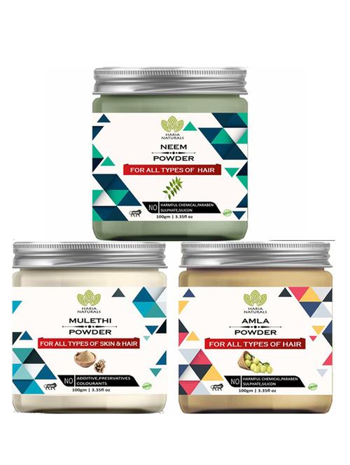 100% pure & naturals neem powder 100gm & mulethi powder 100gm & amla powder 100gm (pack of 3) 300gm - 18638566 - Very Small Image - 1