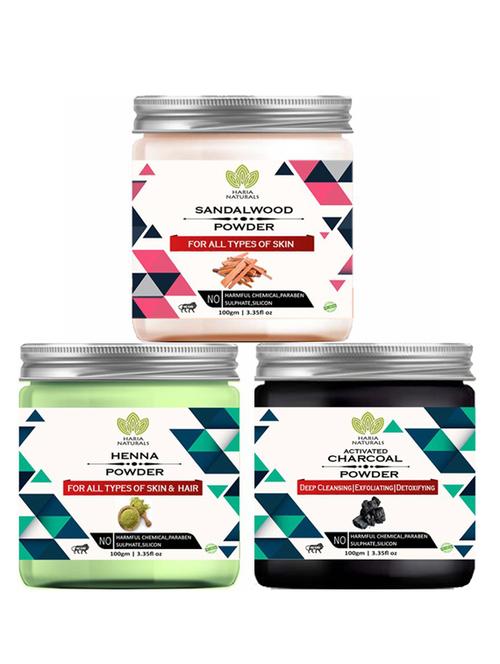 100% pure & naturals sandalwood powder 100gm & henna powder 100gm & charcoal powder 100gm (pack of 3) 300gm - 18638569 - Very Small Image - 1