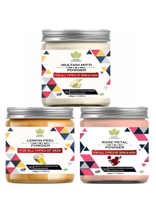 100% pure & naturals multani mitti powder 100gm & lemon peel powder 100gm & rose petal powder 100gm (pack of 3) 300gm - 18638575 - Very Small Image - 1