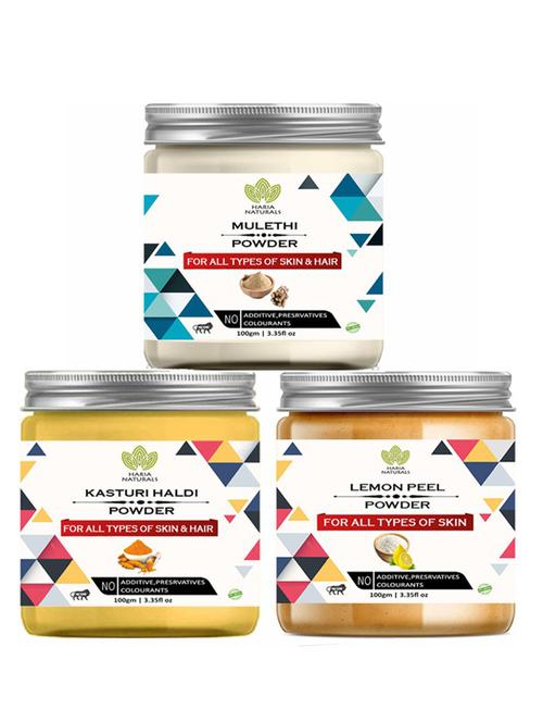 100% pure & naturals mulethi powder 100gm & kasturi haldi powder 100gm & lemon peel powder 100gm (pack of 3) 300gm - 18638576 - Very Small Image - 1