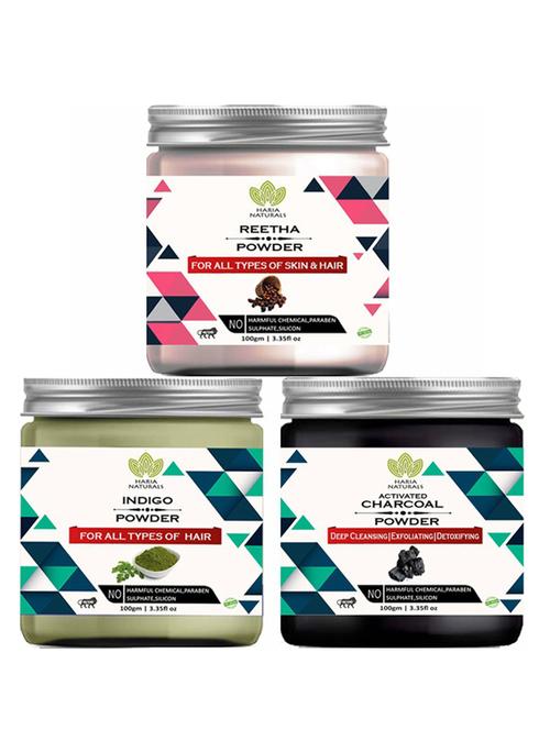 100% pure & naturals reetha powder 100gm & indigo powder 100gm & charcoal powder 100gm (pack of 3) 300gm - 18638577 - Very Small Image - 1