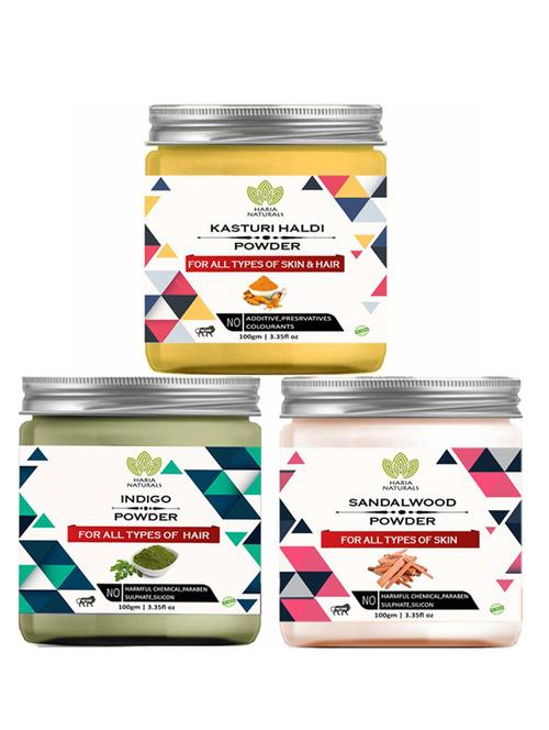 100% pure & naturals kasturi haldi powder 100gm & indigo powder 100gm & sandalwood powder 100gm (pack of 3) 300gm - 18638578 - Very Small Image - 1