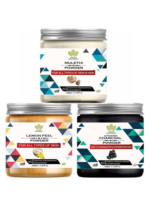 100% pure & naturals mulethi powder 100gm & lemon peel powder 100gm & charcoal powder 100gm (pack of 3) 300gm - 18638580 - Very Small Image - 1