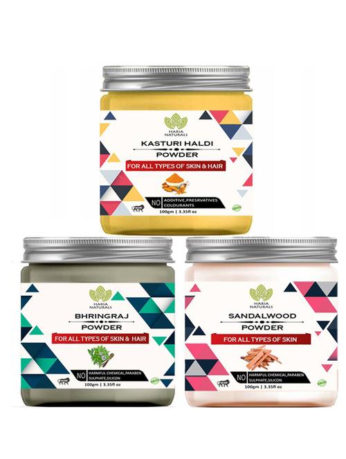 100% pure & naturals kasturi haldi powder 100gm & bhringraj powder 100gm & sandalwood powder 100gm (pack of 3) 300gm - 18638582 - Very Small Image - 1
