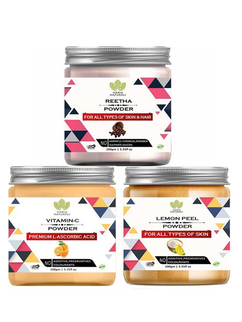 100% pure & naturals reetha powder 100gm & vitamin-c powder 100gm & lemon peel powder 100gm (pack of 3) 300gm - 18638585 - Very Small Image - 1