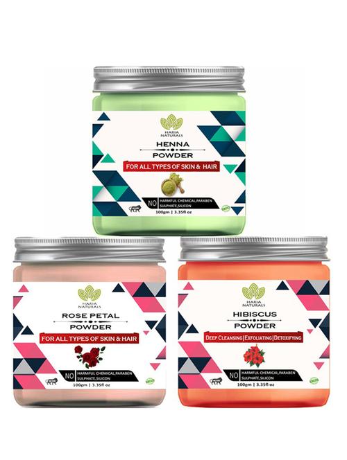 100% pure & naturals henna powder 100gm & rose petal powder 100gm & hibiscus powder 100gm (pack of 3) 300gm - 18638587 - Very Small Image - 1