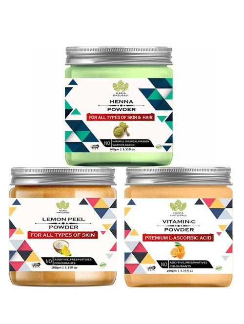 100% pure & naturals henna powder 100gm & lemon peel powder 100gm & vitamin-c powder 100gm (pack of 3) 300gm - 18638592 - Very Small Image - 1