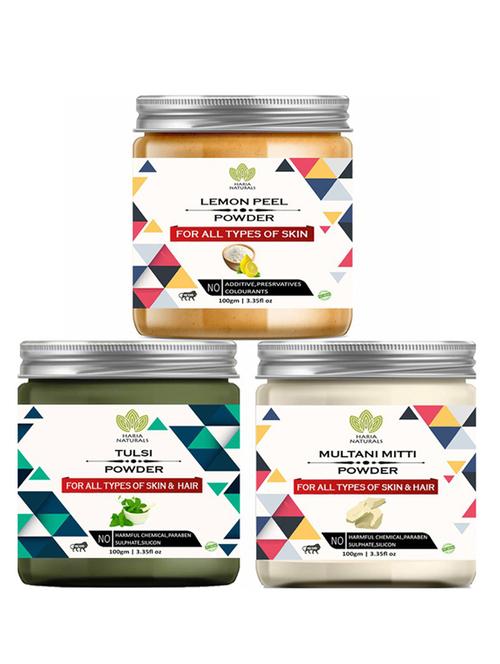 100% pure & naturals lemon peel powder 100gm & tulsi powder 100gm & multani mitti powder 100gm (pack of 3) 300gm - 18638598 - Very Small Image - 1