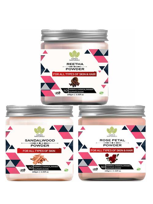 100% pure & naturals reetha powder 100gm & sandalwood powder 100gm & rose petal powder 100gm (pack of 3) 300gm - 18638600 - Very Small Image - 1