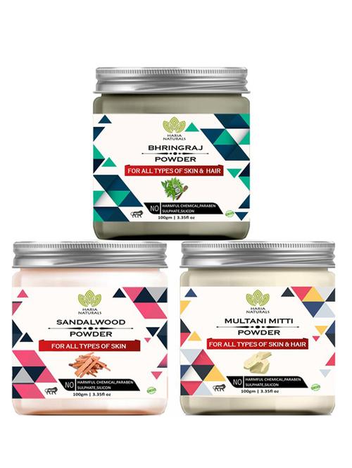 100% pure & naturals bhringraj powder 100gm & sandalwood powder 100gm & multani mitti powder 100gm (pack of 3) 300gm - 18638603 - Very Small Image - 1