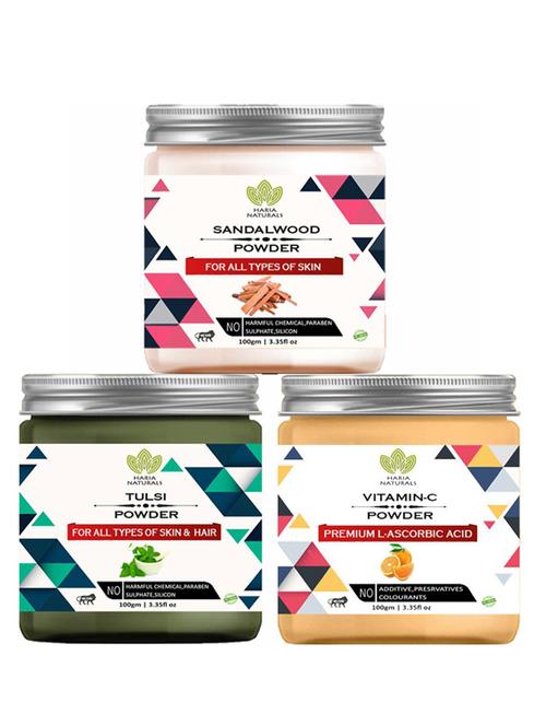 100% pure & naturals sandalwood powder 100gm & tulsi powder 100gm & vitamin-c powder 100gm (pack of 3) 300gm - 18638604 - Very Small Image - 1