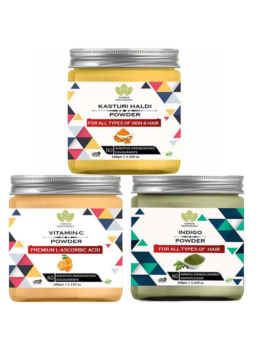 100% pure & naturals kasturi haldi powder 100gm & vitamin-c powder 100gm & indigo powder 100gm (pack of 3) 300gm - 18638605 - Very Small Image - 1