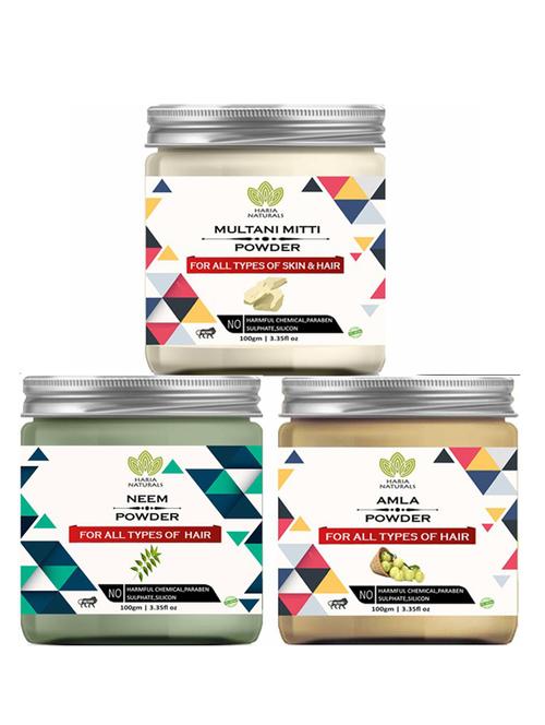 100% pure & naturals multani mitti powder 100gm & neem powder 100gm & amla powder 100gm (pack of 3) 300gm - 18638606 - Very Small Image - 1