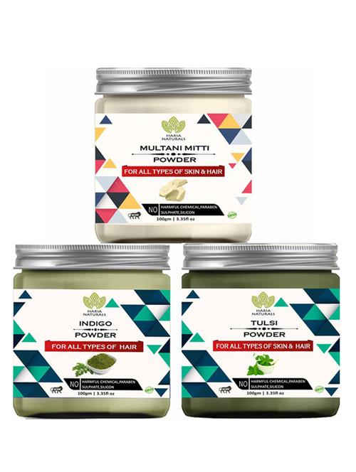 100% pure & naturals multani mitti powder 100gm & indigo powder 100gm & tulsi powder 100gm (pack of 3) 300gm - 18638609 - Very Small Image - 1