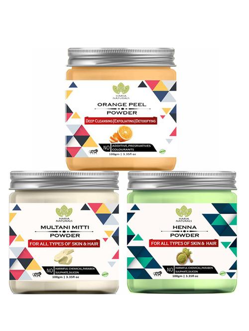 100% pure & naturals orange peel powder 100gm & multani mitti powder 100gm & henna powder 100gm (pack of 3) 300gm - 18638613 - Very Small Image - 1