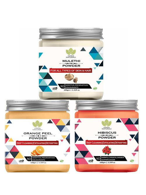 100% pure & naturals mulethi powder 100gm & orange peel powder 100gm & hibiscus powder 100gm (pack of 3) 300gm - 18638614 - Very Small Image - 1
