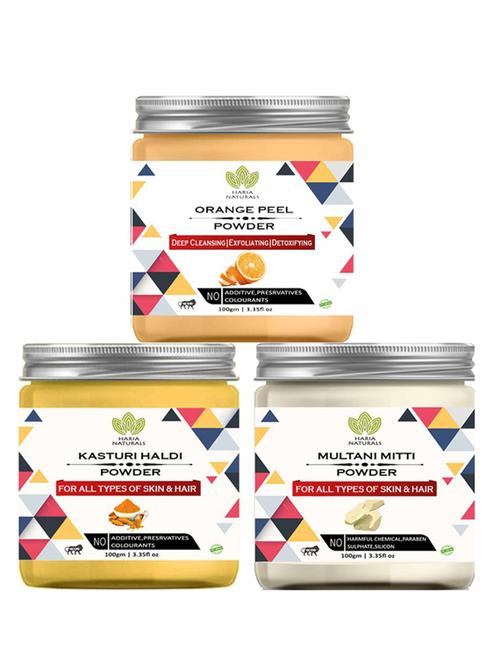 100% pure & naturals orange peel powder 100gm & kasturi haldi powder 100gm & multani mitti powder 100gm (pack of 3) 300gm - 18638615 - Very Small Image - 1
