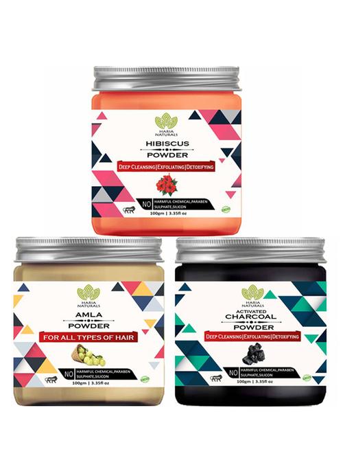 100% pure & naturals hibiscus powder 100gm & amla powder 100gm & charcoal powder 100gm (pack of 3) 300gm - 18638620 - Very Small Image - 1