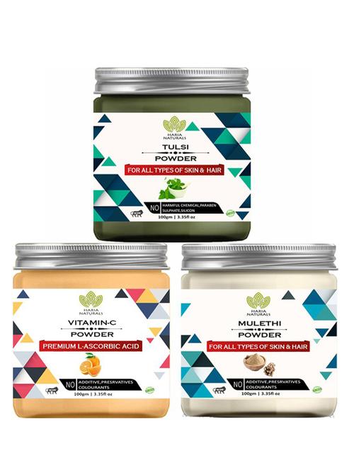 100% pure & naturals tulsi powder 100gm & vitamin-c powder 100gm & mulethi powder 100gm (pack of 3) 300gm - 18638622 - Very Small Image - 1