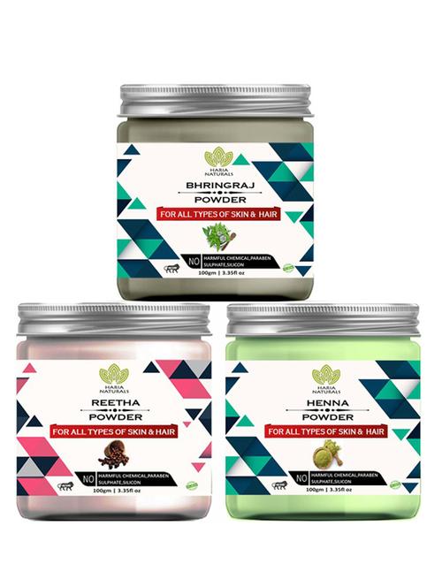 100% pure & naturals bhringraj powder 100gm & reetha powder 100gm & henna powder 100gm (pack of 3) 300gm - 18638625 - Very Small Image - 1