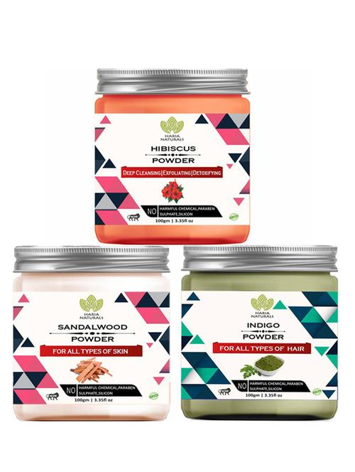 100% pure & naturals hibiscus powder 100gm & sandalwood powder 100gm & indigo powder 100gm (pack of 3) 300gm - 18638627 - Very Small Image - 1