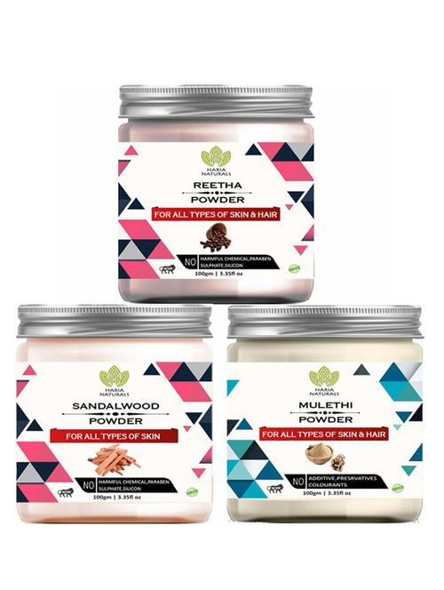 100% pure & naturals reetha powder 100gm & sandalwood powder 100gm & mulethi powder 100gm (pack of 3) 300gm - 18638629 - Very Small Image - 1