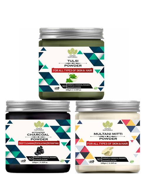 100% pure & naturals tulsi powder 100gm & charcoal powder 100gm & multani mitti powder 100gm (pack of 3) 300gm - 18638631 - Very Small Image - 1