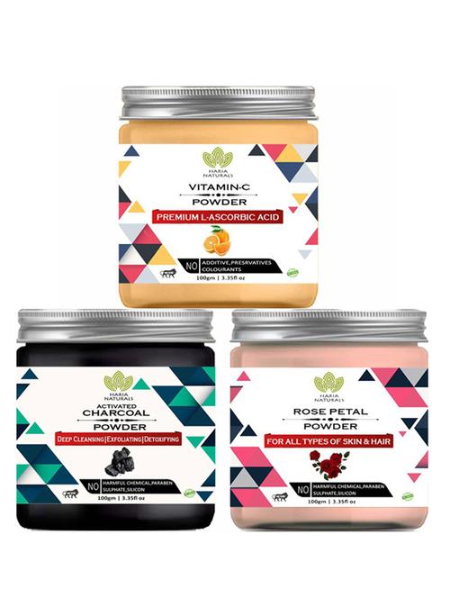 100% pure & naturals vitamin-c powder 100gm & charcoal powder 100gm & rose petal powder 100gm (pack of 3) 300gm - 18638632 - Very Small Image - 1