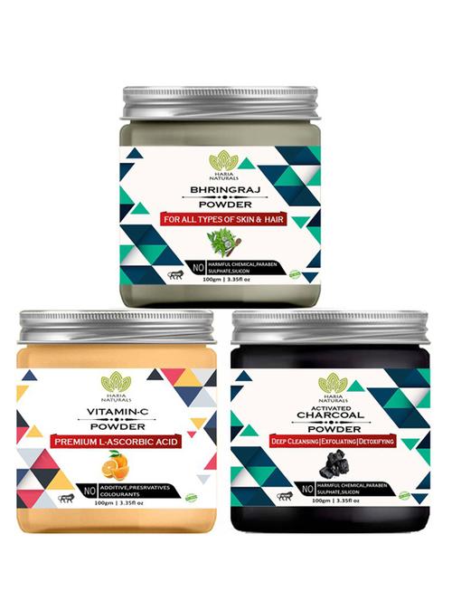 100% pure & naturals bhringraj powder 100gm & vitamin-c powder 100gm & charcoal powder 100gm (pack of 3) 300gm - 18638633 - Very Small Image - 1
