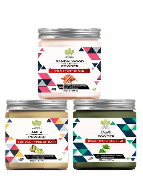 100% pure & naturals sandalwood powder 100gm & amla powder 100gm & tulsi powder 100gm (pack of 3) 300gm - 18638635 - Very Small Image - 1