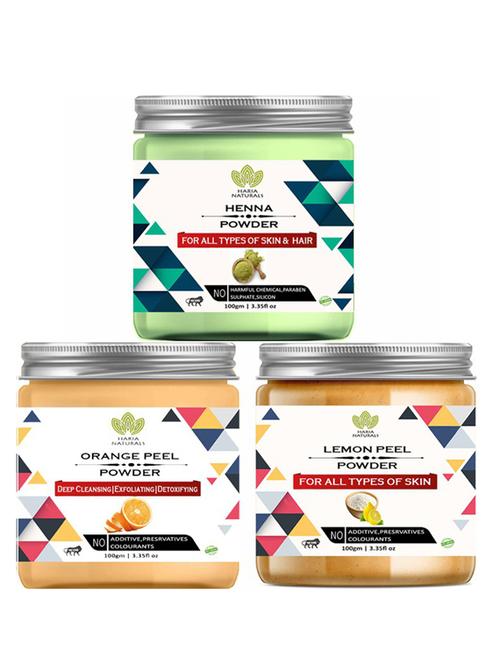 100% pure & naturals henna powder 100gm & orange peel powder 100gm & lemon peel powder 100gm (pack of 3) 300gm - 18638636 - Very Small Image - 1