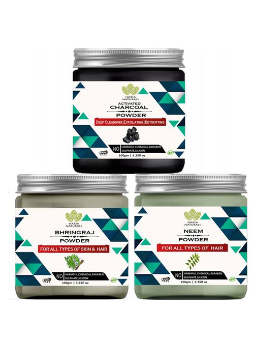 100% pure & naturals charcoal powder 100gm & bhringraj powder 100gm & neem powder 100gm (pack of 3) 300gm - 18638639 - Very Small Image - 1