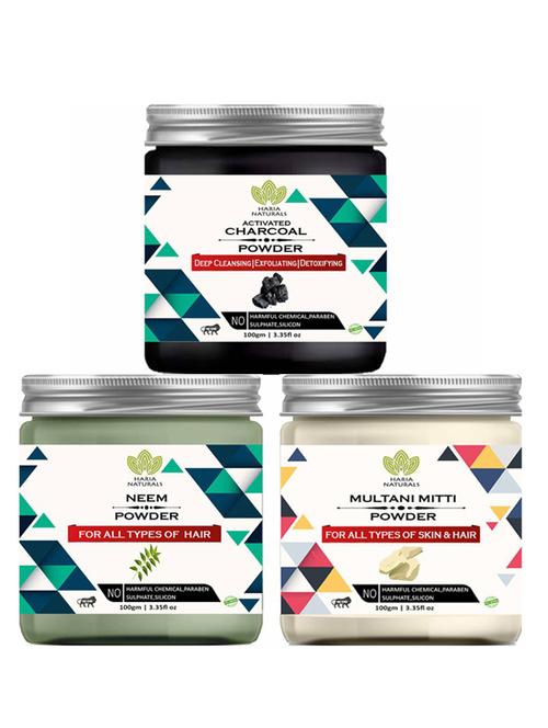 100% pure & naturals charcoal powder 100gm & neem powder 100gm & multani mitti powder 100gm (pack of 3) 300gm - 18638640 - Very Small Image - 1