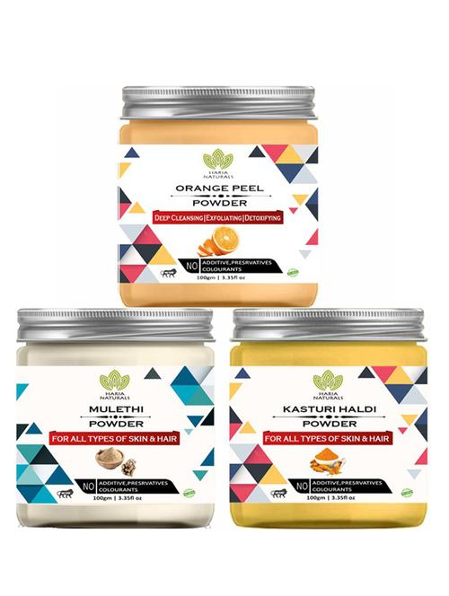 100% pure & naturals orange peel powder 100gm & mulethi powder 100gm & kasturi haldi powder 100gm (pack of 3) 300gm - 18638643 - Very Small Image - 1