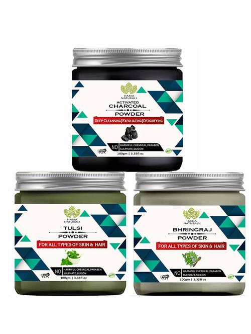 100% pure & naturals charcoal powder 100gm & tulsi powder 100gm & bhringraj powder 100gm (pack of 3) 300gm - 18638644 - Very Small Image - 1
