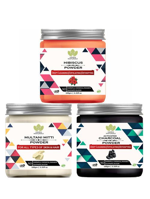 100% pure & naturals hibiscus powder 100gm & multani mitti powder 100gm & charcoal powder 100gm (pack of 3) 300gm - 18638646 - Very Small Image - 1