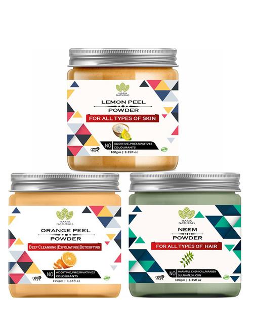 100% pure & naturals lemon peel powder 100gm & orange peel powder 100gm & neem powder 100gm (pack of 3) 300gm - 18638649 - Very Small Image - 1