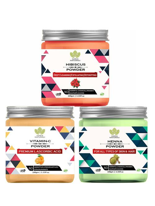 100% pure & naturals hibiscus powder 100gm & vitamin-c powder 100gm & henna powder 100gm (pack of 3) 300gm - 18638652 - Very Small Image - 1