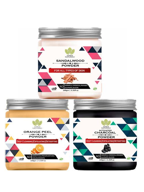 100% pure & naturals sandalwood powder 100gm & orange peel powder 100gm & charcoal powder 100gm (pack of 3) 300gm - 18638654 - Very Small Image - 1