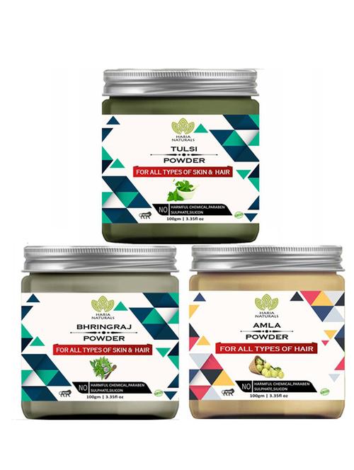 100% pure & naturals tulsi powder 100gm & bhringraj powder 100gm & amla powder 100gm (pack of 3) 300gm - 18638655 - Very Small Image - 1