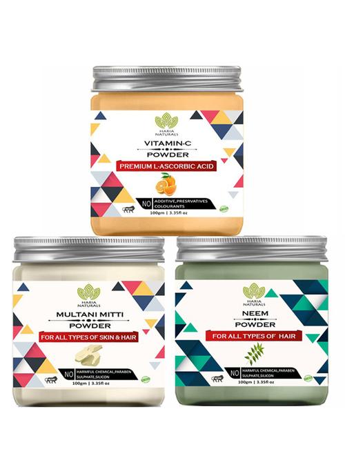 100% pure & naturals vitamin-c powder 100gm & multani mitti powder 100gm & neem powder 100gm (pack of 3) 300gm - 18638657 - Very Small Image - 1