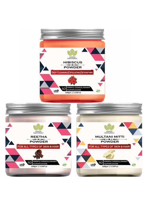 100% pure & naturals hibiscus powder 100gm & reetha powder 100gm & multani mitti powder 100gm (pack of 3) 300gm - 18638661 - Very Small Image - 1