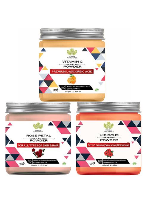 100% pure & naturals vitamin-c powder 100gm & rose petal powder 100gm & hibiscus powder 100gm (pack of 3) 300gm - 18638663 - Very Small Image - 1