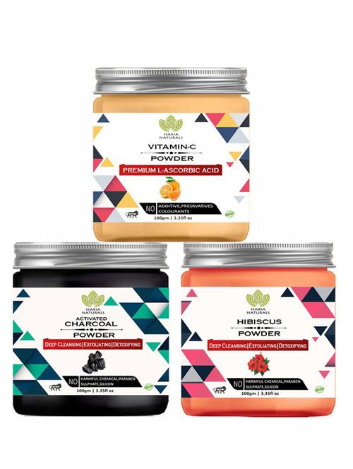 100% pure & naturals vitamin-c powder 100gm & charcoal powder 100gm & hibiscus powder 100gm (pack of 3) 300gm - 18638664 - Very Small Image - 1