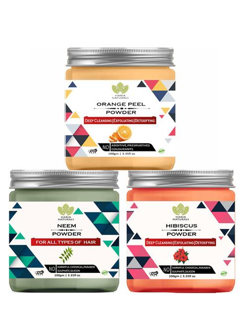 100% pure & naturals orange peel powder 100gm & neem powder 100gm & hibiscus powder 100gm (pack of 3) 300gm - 18638665 - Very Small Image - 1