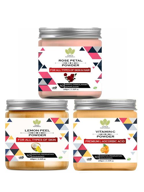 100% pure & naturals rose petal powder 100gm & lemon peel powder 100gm & vitamin-c powder 100gm (pack of 3) 300gm - 18638668 - Very Small Image - 1