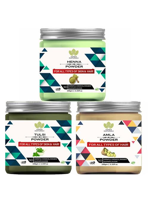 100% pure & naturals henna powder 100gm & tulsi powder 100gm & amla powder 100gm (pack of 3) 300gm - 18638672 - Very Small Image - 1