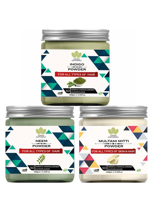 100% pure & naturals indigo powder 100gm & neem powder 100gm & multani mitti powder 100gm (pack of 3) 300gm - 18638677 - Very Small Image - 1